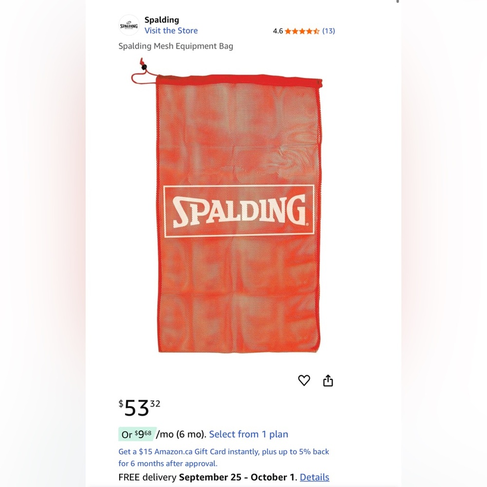 NEW Spalding Red Sports Mesh Bag